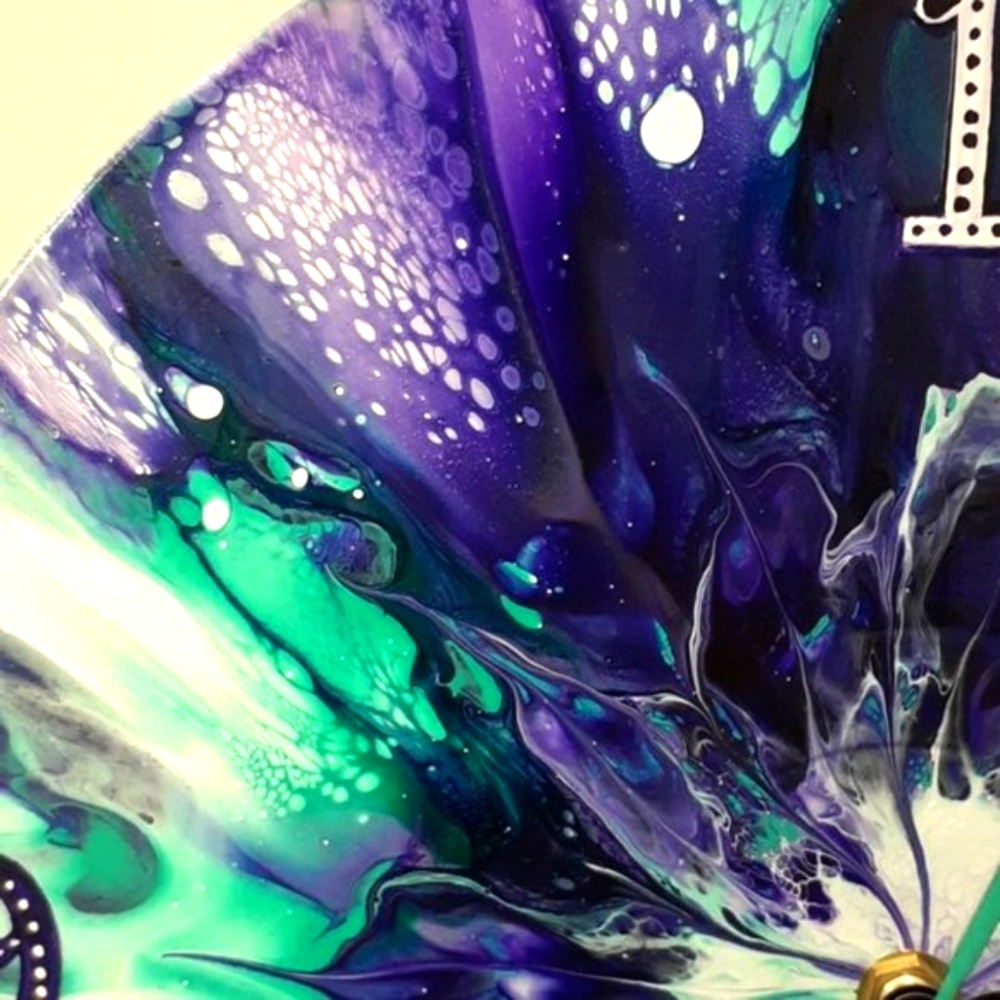Hand Crafted Vinyl Record Clock Repurposed Upcycled Acrylic Fluid Art Wall Art - Picture 3 of 10